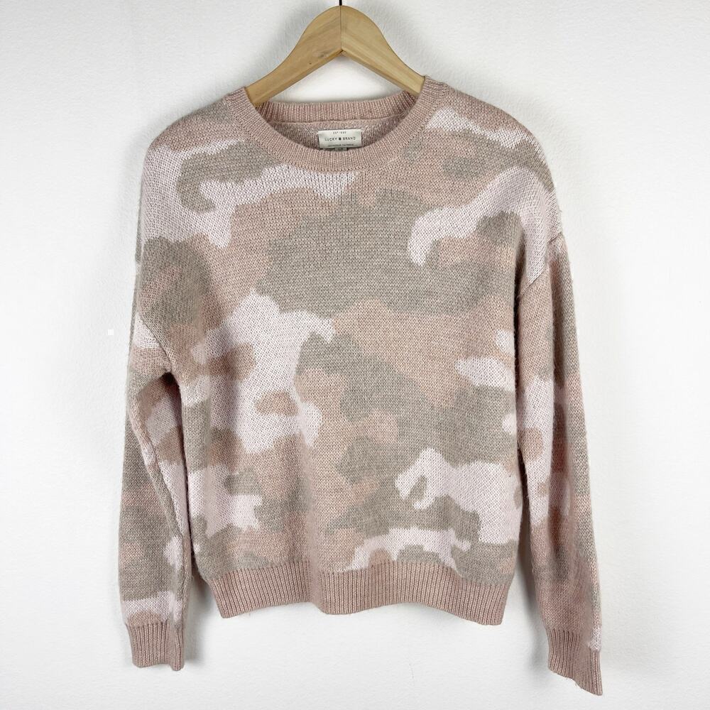 Lucky Brand Light Pink Camo Crewneck Sweater Wool Blend Women's Small
